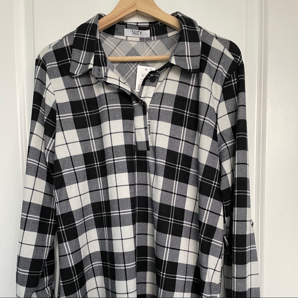 🍁🍂NWT Suzy Shier tunic style plaid shirt